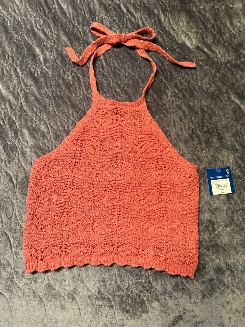 Arizona Jean Co Crochet Knit Halter Top - Rust Size XS